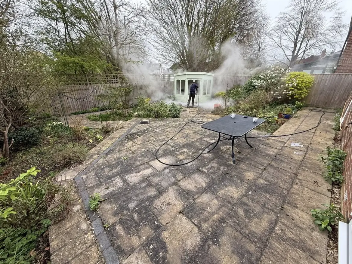 Patio cleaning by Geyserclean in Milton Keynes, before treatment