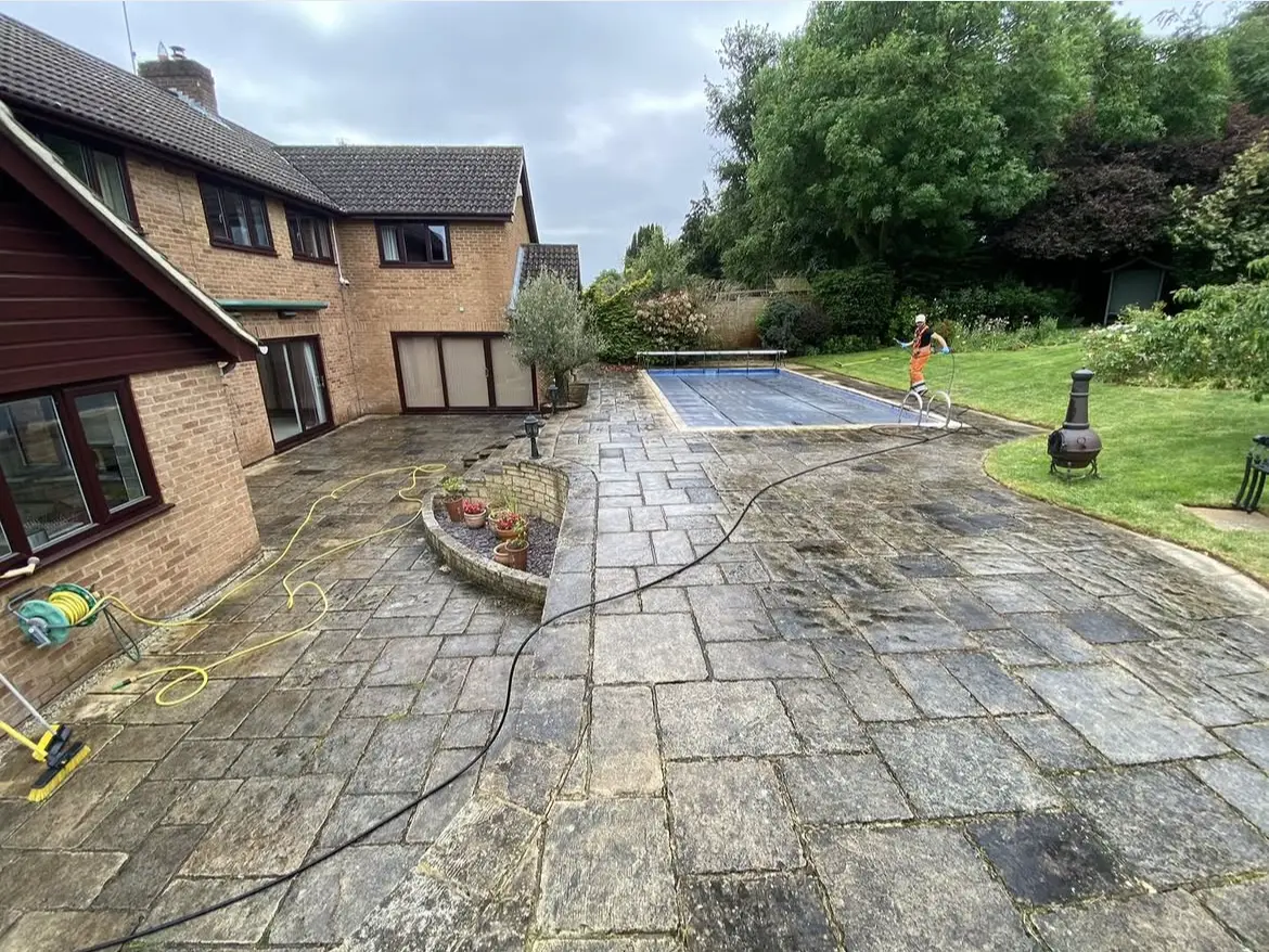 Patio cleaning by Geyserclean in Milton Keynes, before treatment