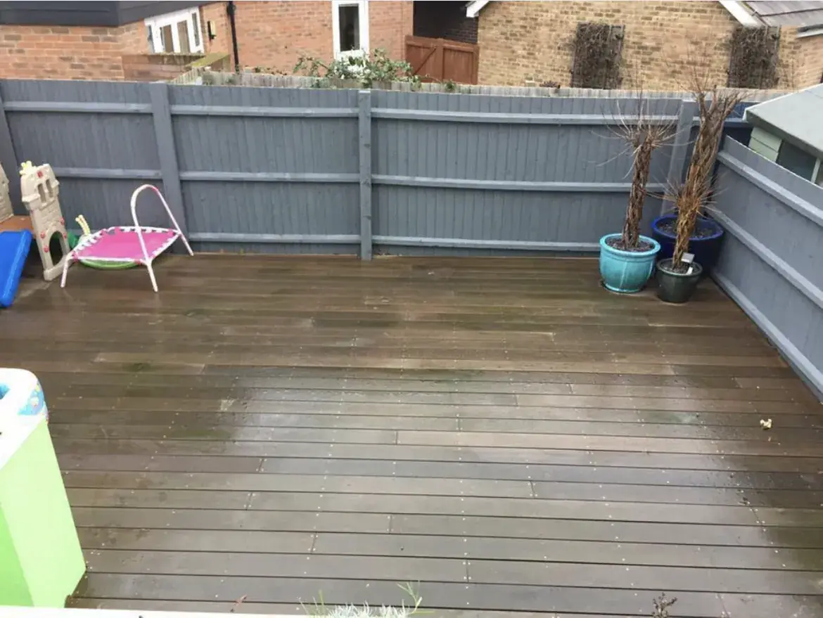 Decking cleaning by Geyserclean in Milton Keynes, before treatment