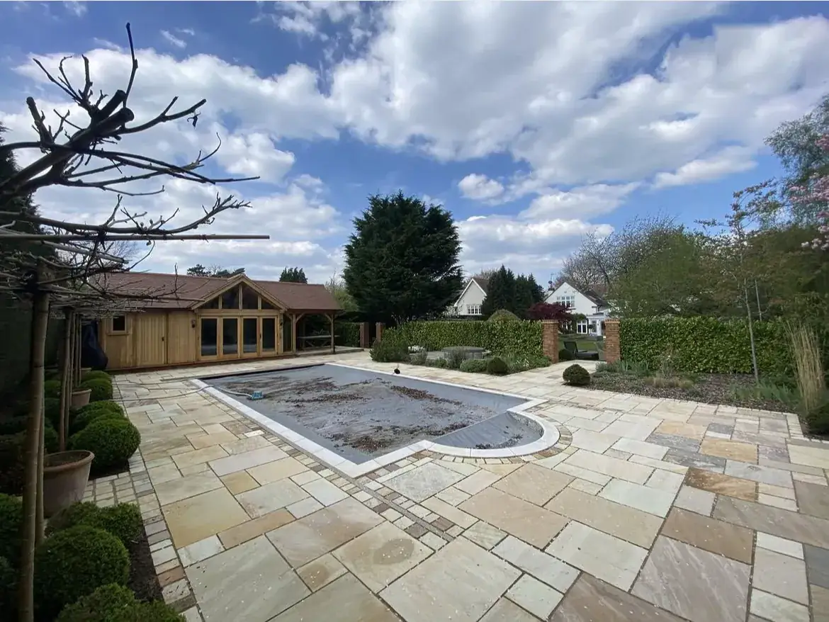 Patio cleaning by Geyserclean in Milton Keynes, work in progress